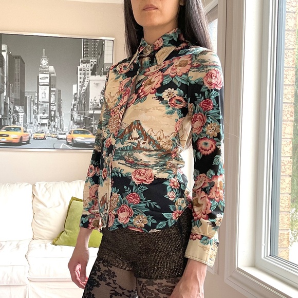 Vintage Fendi dagger collar floral and scenic button up shirt - Picture 4 of 16